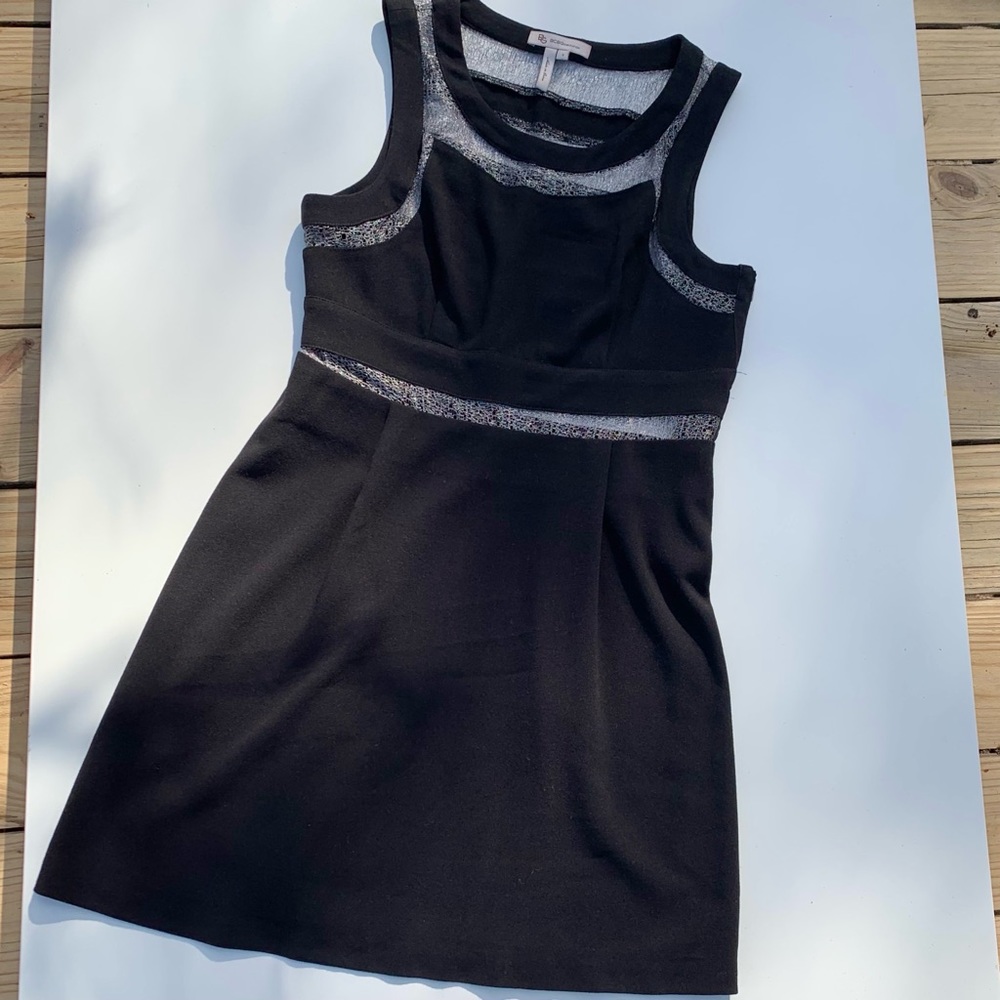 BCBGeneration Black and Silver Lace Inset Dress